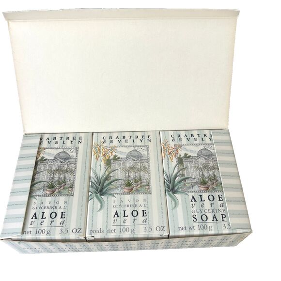 Vintage 1987 Crabtree & Evelyn Aloe Vera Boxed Soaps - 3 Soap Bars x 100 grams - Picture 2 of 6